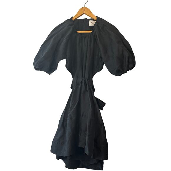 Aje Black Mimosa Cutout Linen-Silk Mini Dress Puff Sleeves Size 6 - Picture 3 of 13